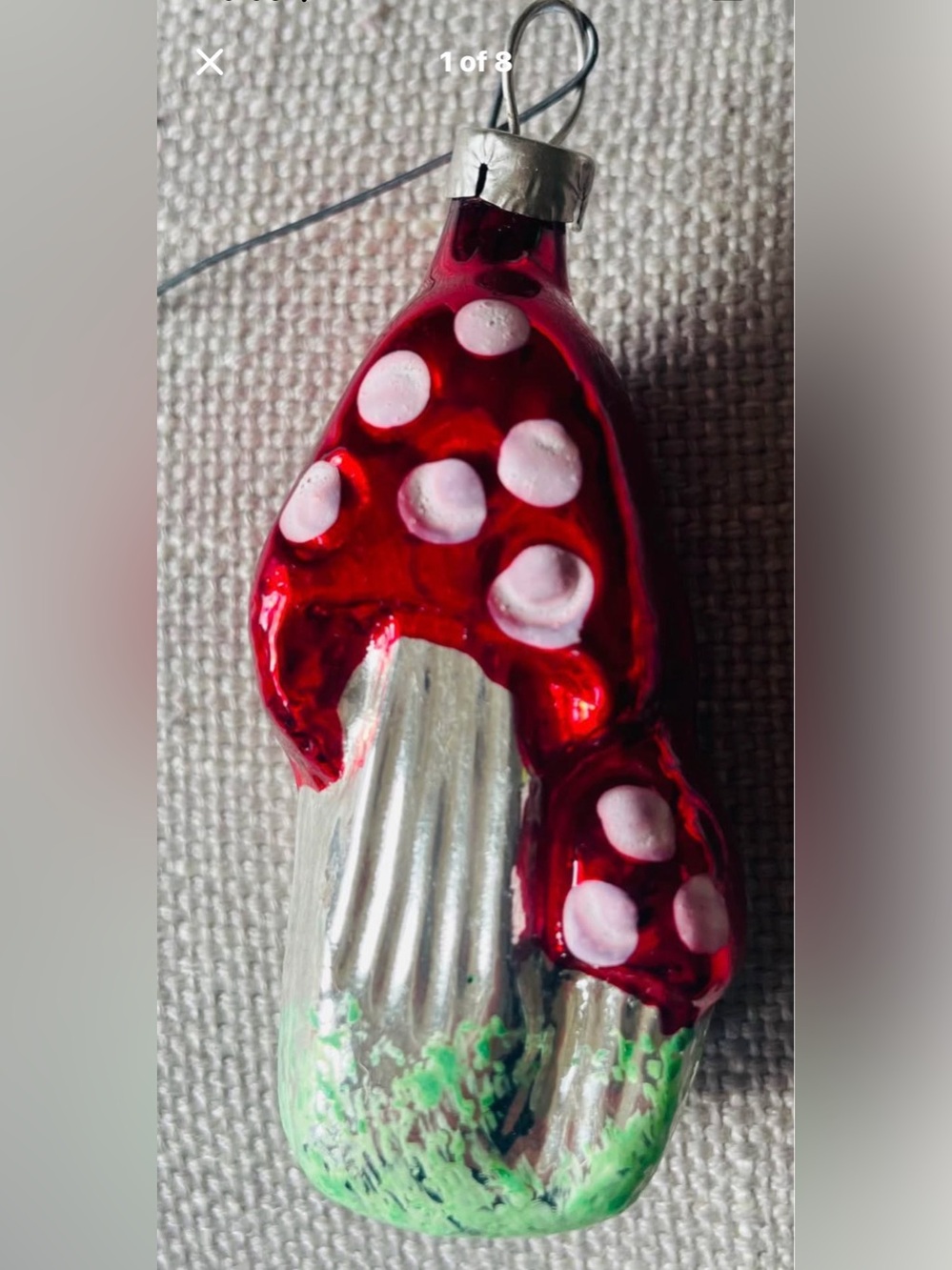 Petite Glass Mushroom Ornament Vintage 1950